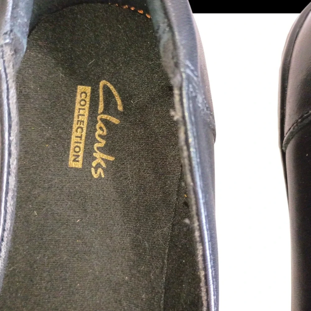 Clarks Collection Womens Black Leather Slip On Wedge Loafers Shoes‎ Size 9 M